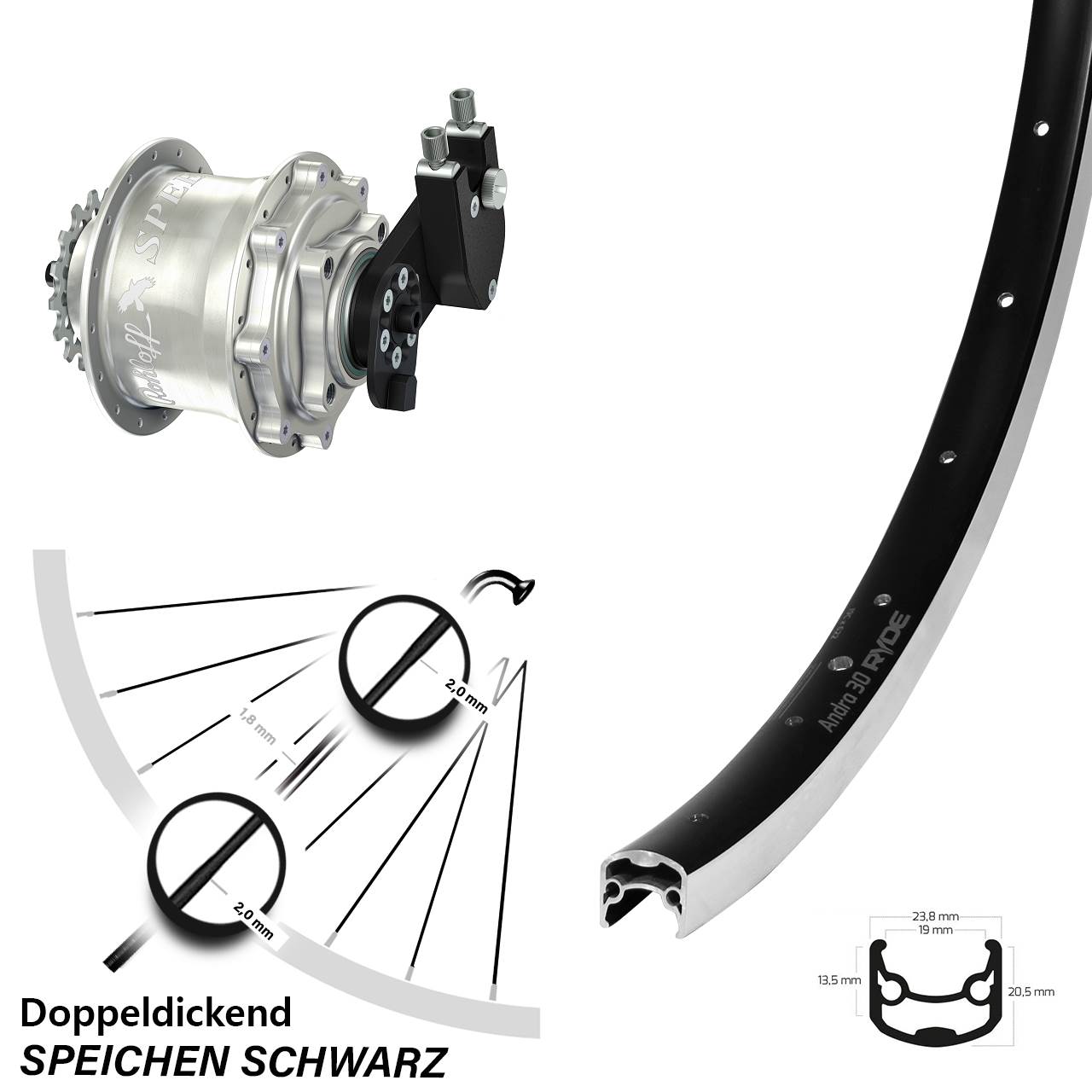 Ryde Andra 30 Hinterrad 28 Zoll mit Rohloff Speedhub CC OEM DB