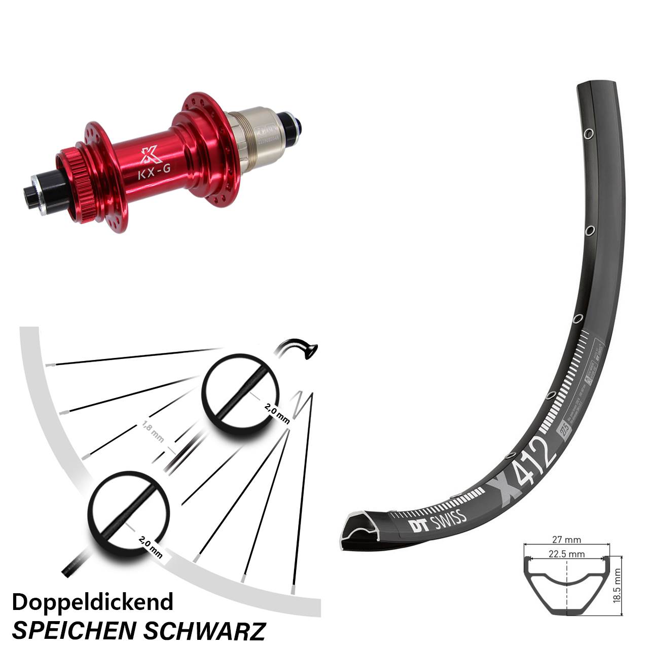 28-29 Zoll DT Swiss X412 KX-G rot XD-R Disc Laufrad für Schnellspanner