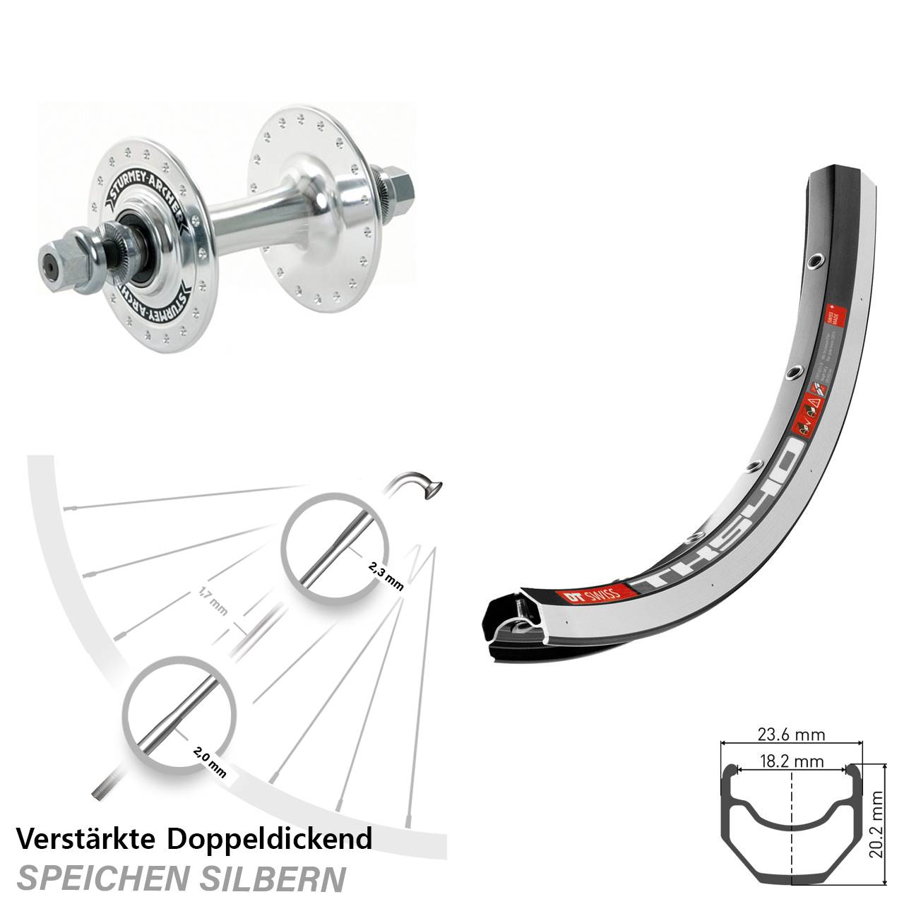 28 Zoll DT Swiss TK540 Sturmey Archer HBT30 Vorderrad Vollachse