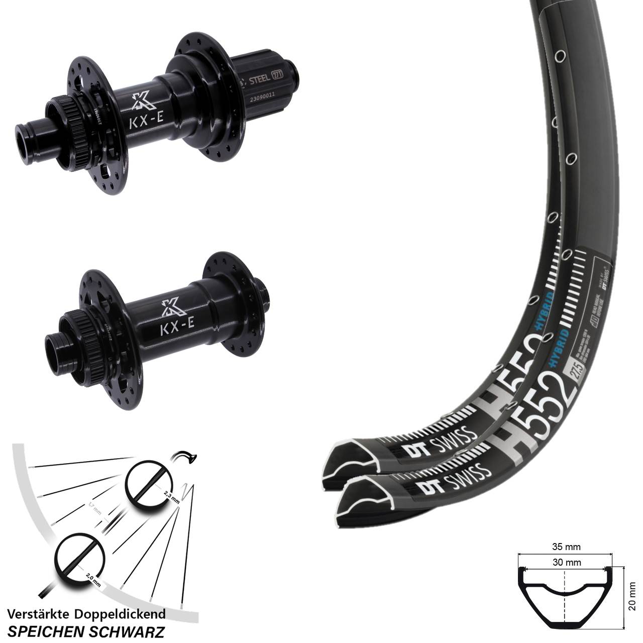 27,5 Zoll KX-E Heavy Duty Laufradsatz DT Swiss H552 15x110 12x148 8-12 fach HG