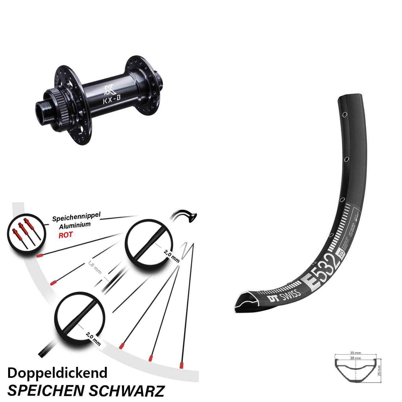 29 Zoll DT Swiss E 532 KX-B Vorderrad Centerlock 15x110 Boost schwarz