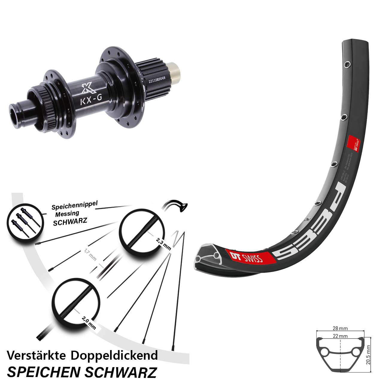 28-29 Zoll DT Swiss 533d KX-G Steckachse Disc Hinterrad 12x142 Shimano Micro Spline