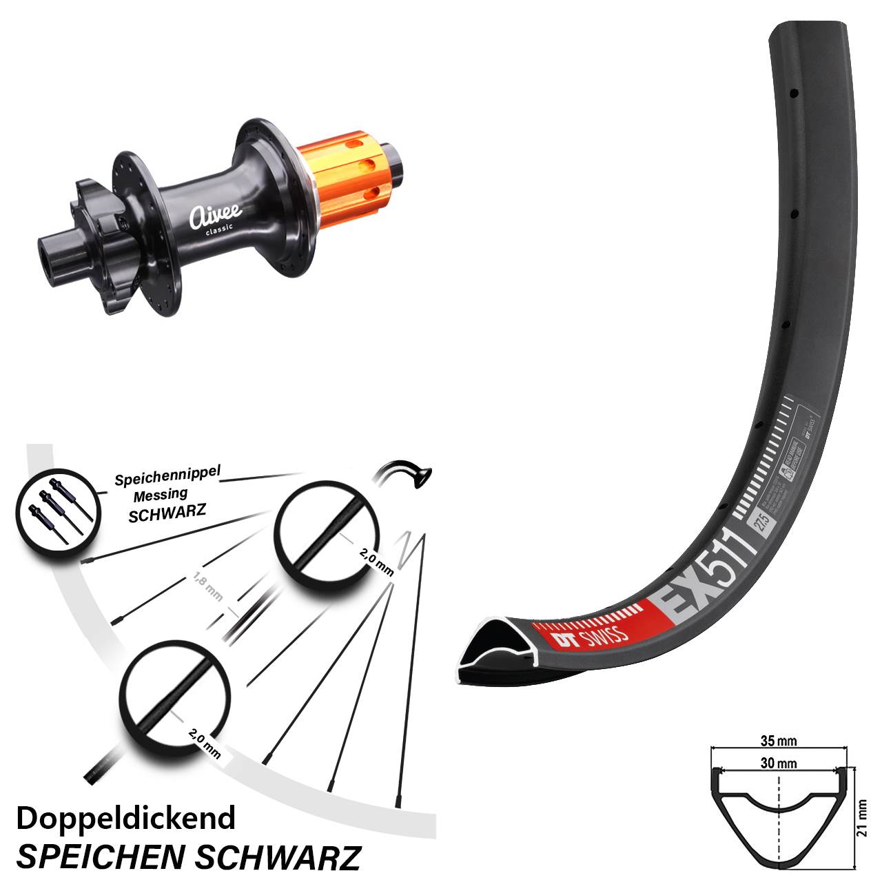 DT Swiss EX 511 Aivee Classic 27,5 Zoll Disc Hinterrad 12x148 Boost 8-12 fach