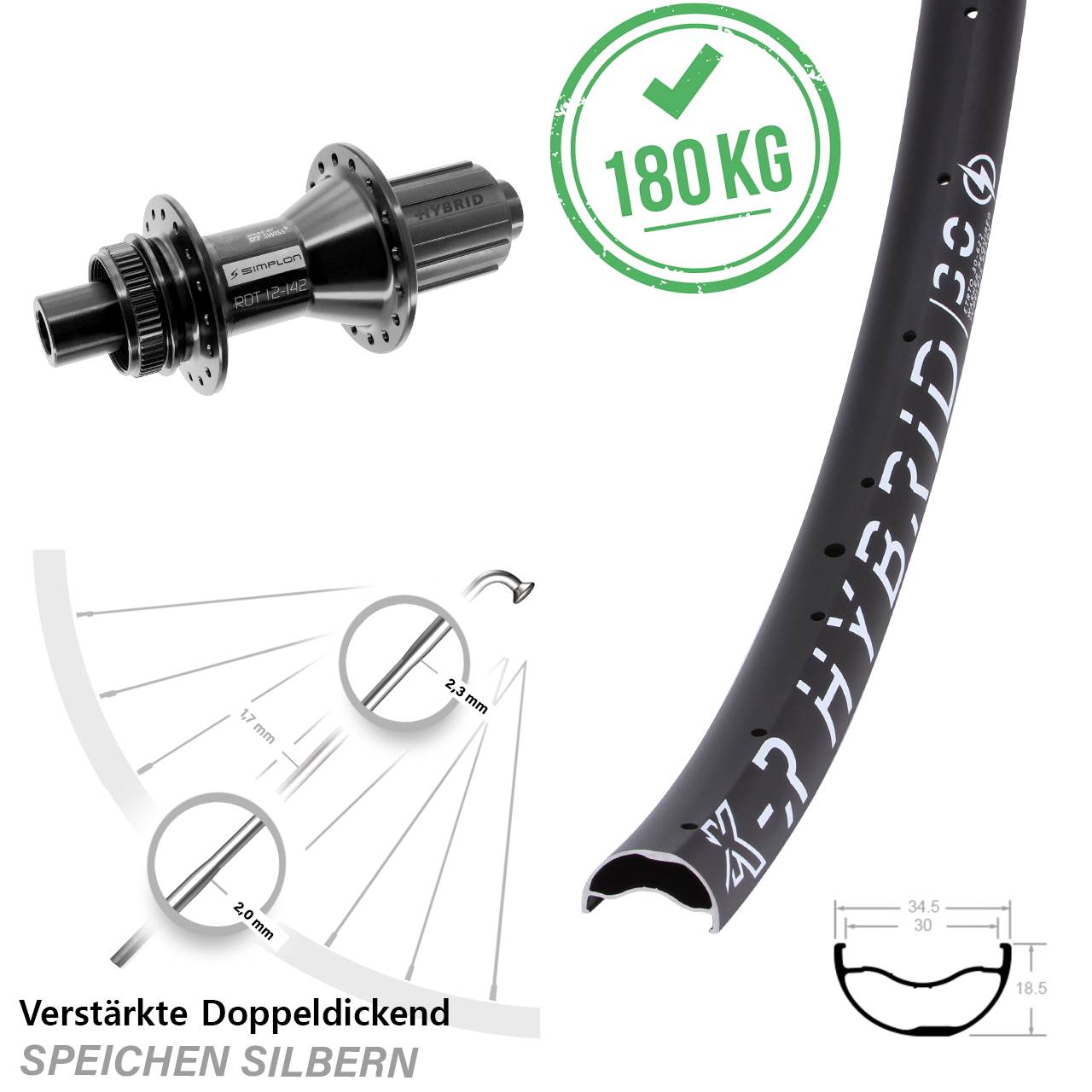 KX-R Hybrid 30 DT Swiss 370 29 Zoll Hinterrad Centerlock 12x142 8-11 fach