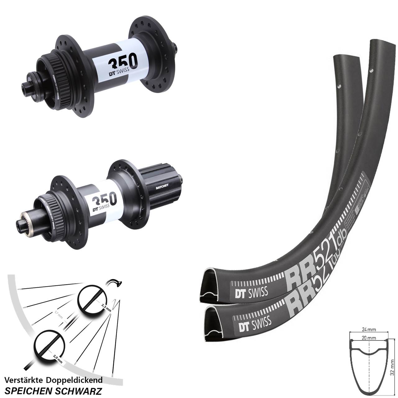 Disc Laufradsatz QR 28 Zoll DT Swiss RR521-350 Road 11-12 fach HG