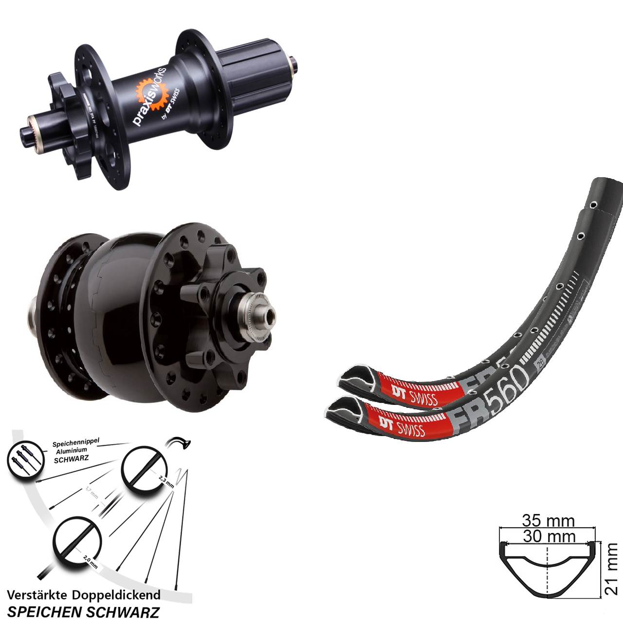 26 Zoll DT Swiss FR560 350 6-Loch SON 28 6-Loch Laufradsatz QR 8-11 fach