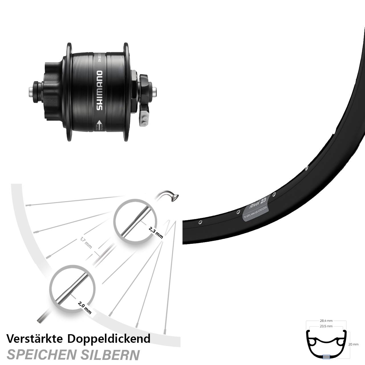 Disc Nabendynamolaufrad QR 27,5 Zoll Ryde Rival 23 Shimano DH-3D32