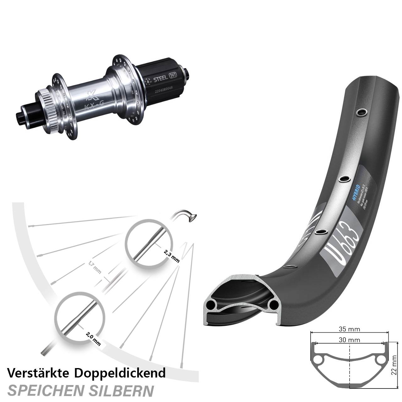Disc Laufrad 27,5 Zoll DT Swiss U663 KX-G/S verstärkt 8-12 fach HG für Schnellspanner