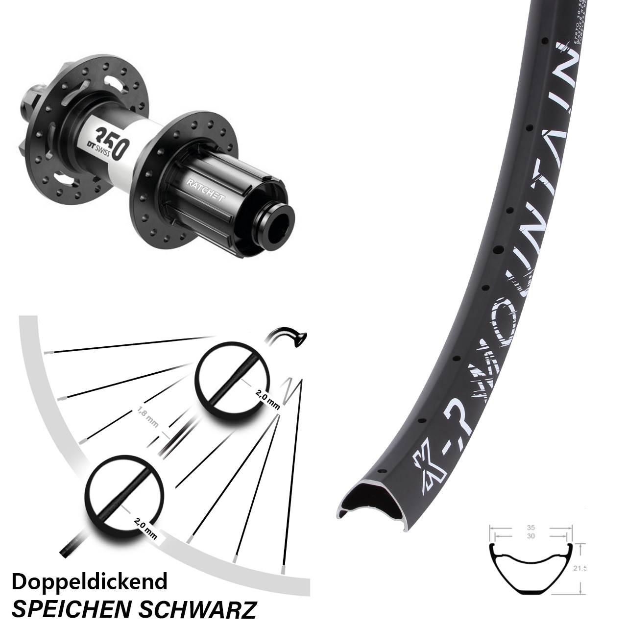 DT Swiss 350 Boost 6-Loch KX-R Mountain 29 Zoll Hinterrad MTB Enduro 30-622 ETRTO