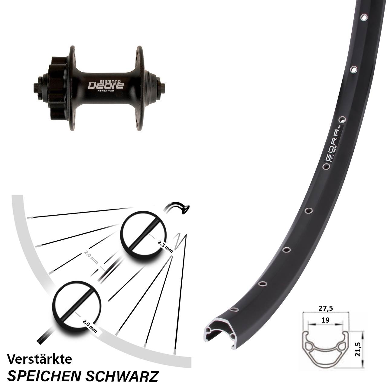 Disc Laufrad für Schnellspanner 26 Zoll Gora 19 Shimano Deore
