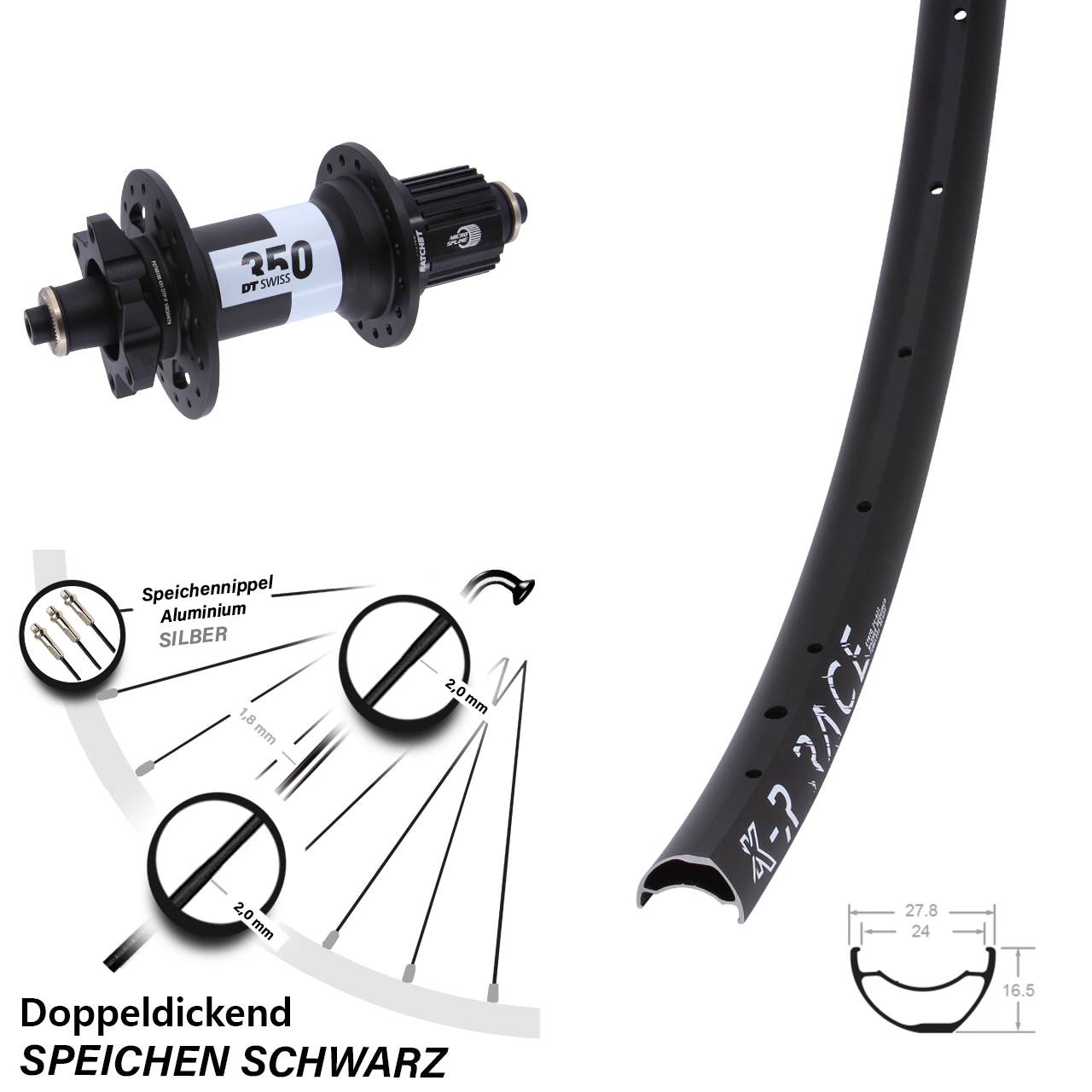 Hinterrad 6-Loch KX-R Race DT Swiss 350 Shimano Micro Spline QR Boost