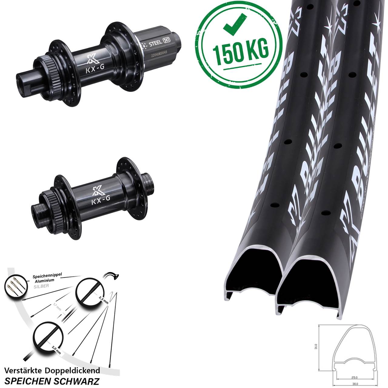 KX-GS Bullet OS Stahl Freilauf 29 Zoll Disc Laufradsatz 12x100/142 8-12 fach