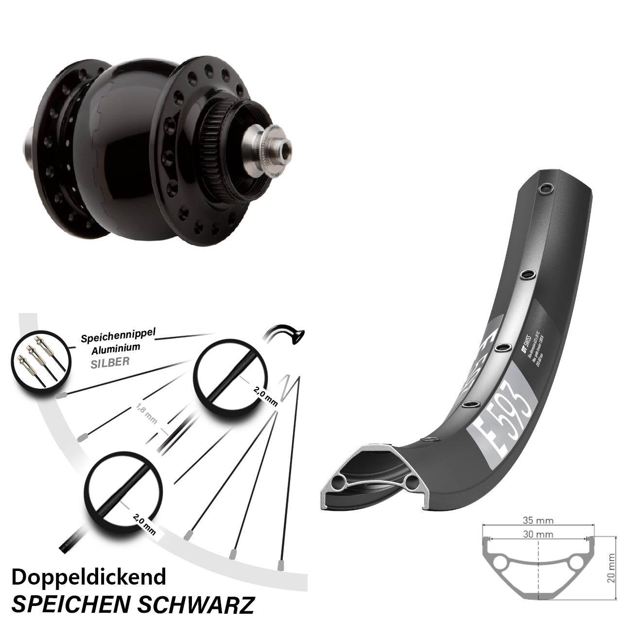 Centerlock Vorderrad mit Dynamo 650B DT Swiss E 593 SONdelux QR