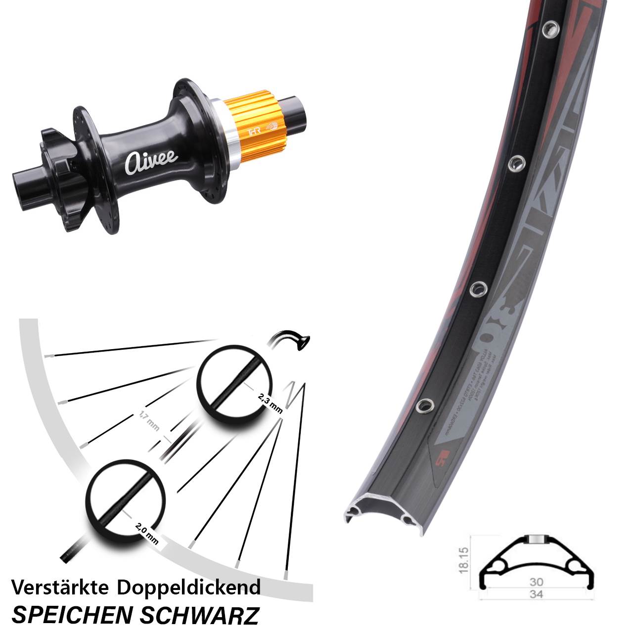 Hinterrad 6-Loch 12x148 29 Zoll Rodi TRYP 30 Aivee Classic Micro Spline