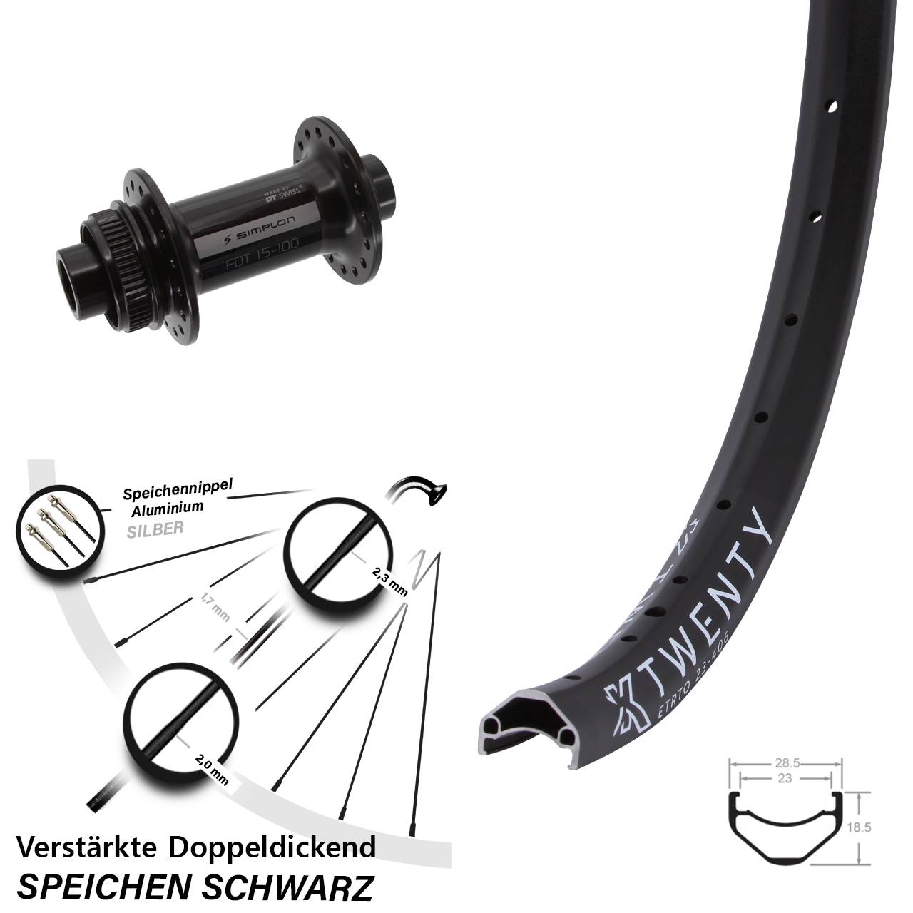 Disc Vorderrad 20 Zoll KX Twenty DT Swiss 370 15x100