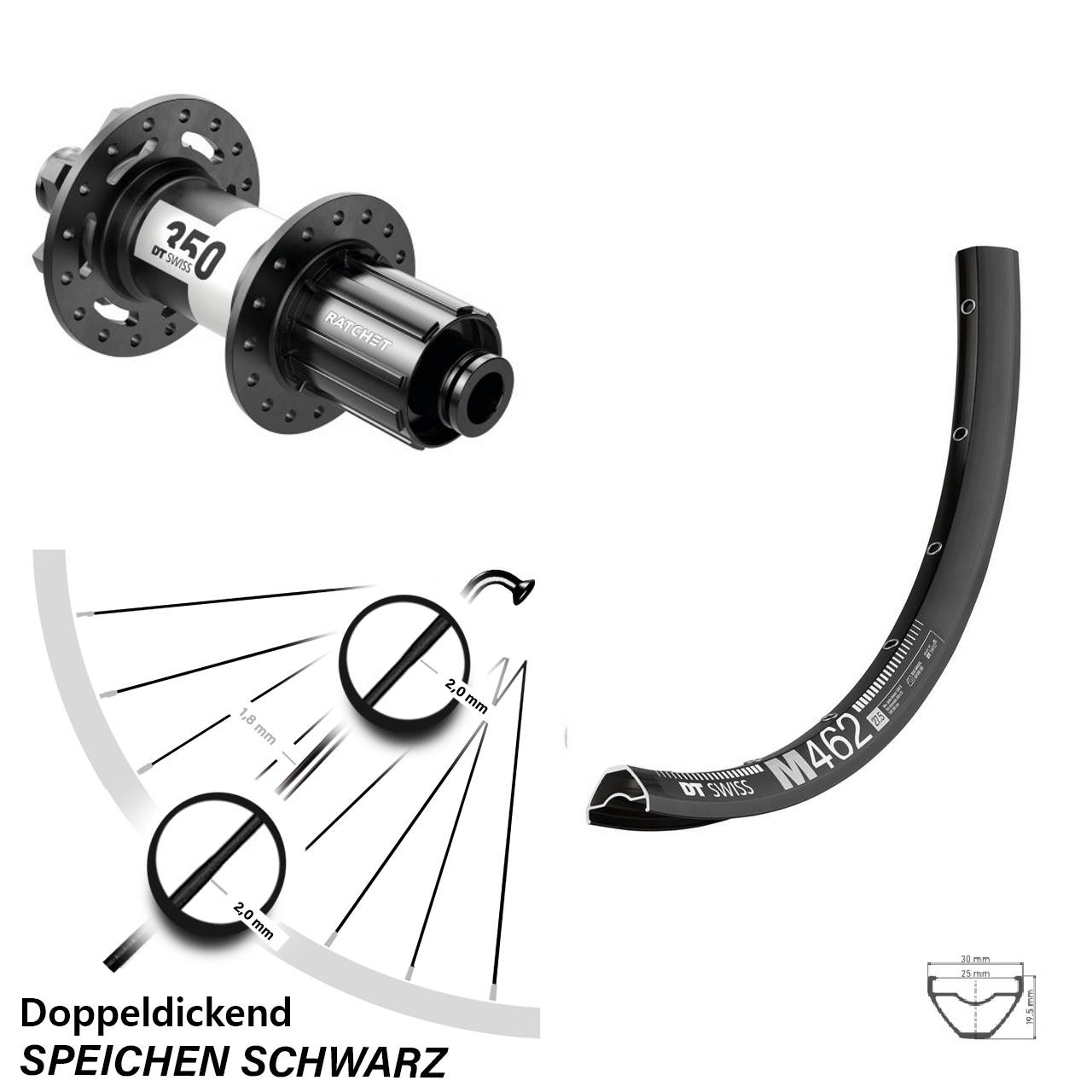 DT Swiss M 462 27,5 Zoll Hinterrad 350 6-Loch 8-11 fach 12x148