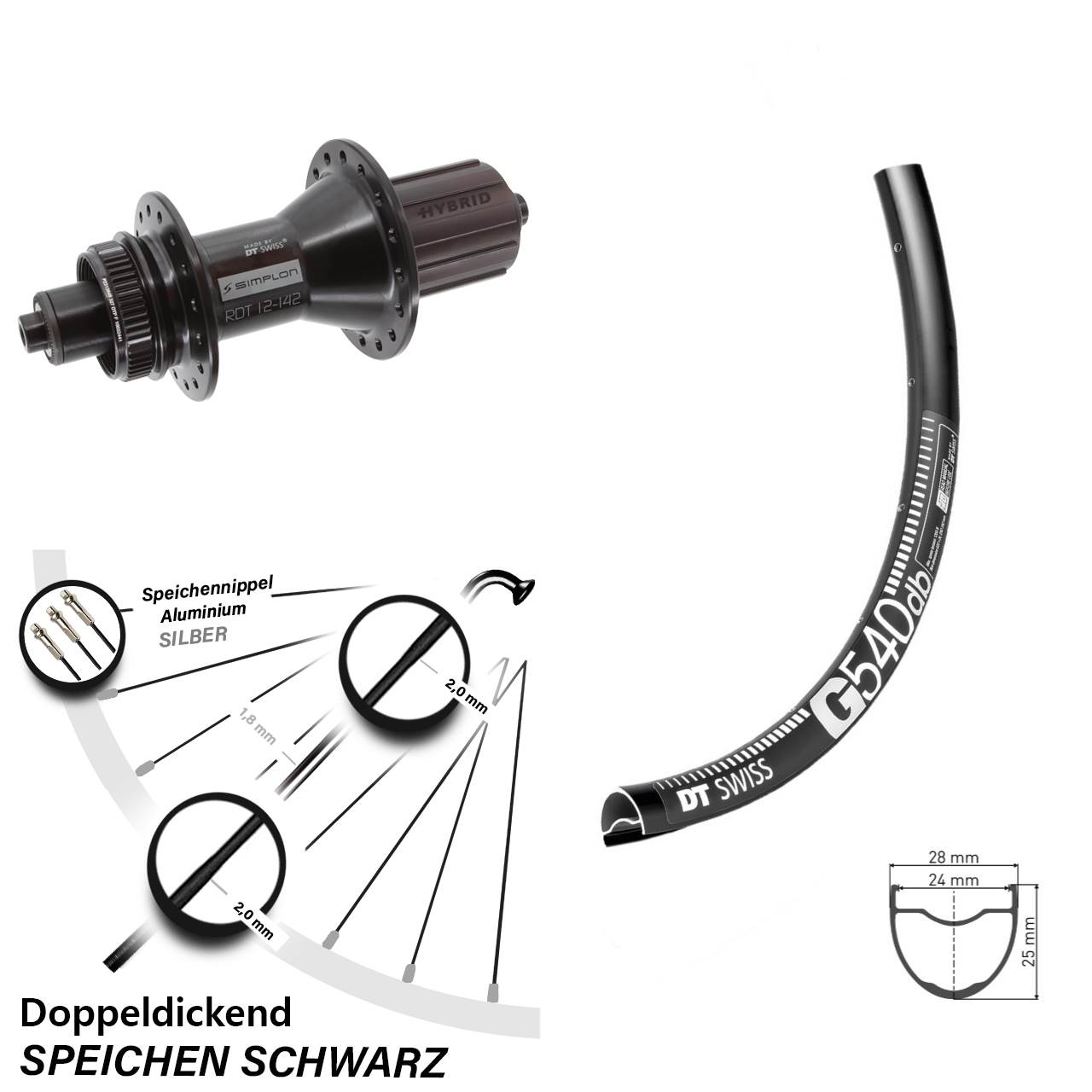 28 Zoll DT Swiss G 540-370 Hybrid Hinterrad Centerlock 8-11 fach QR