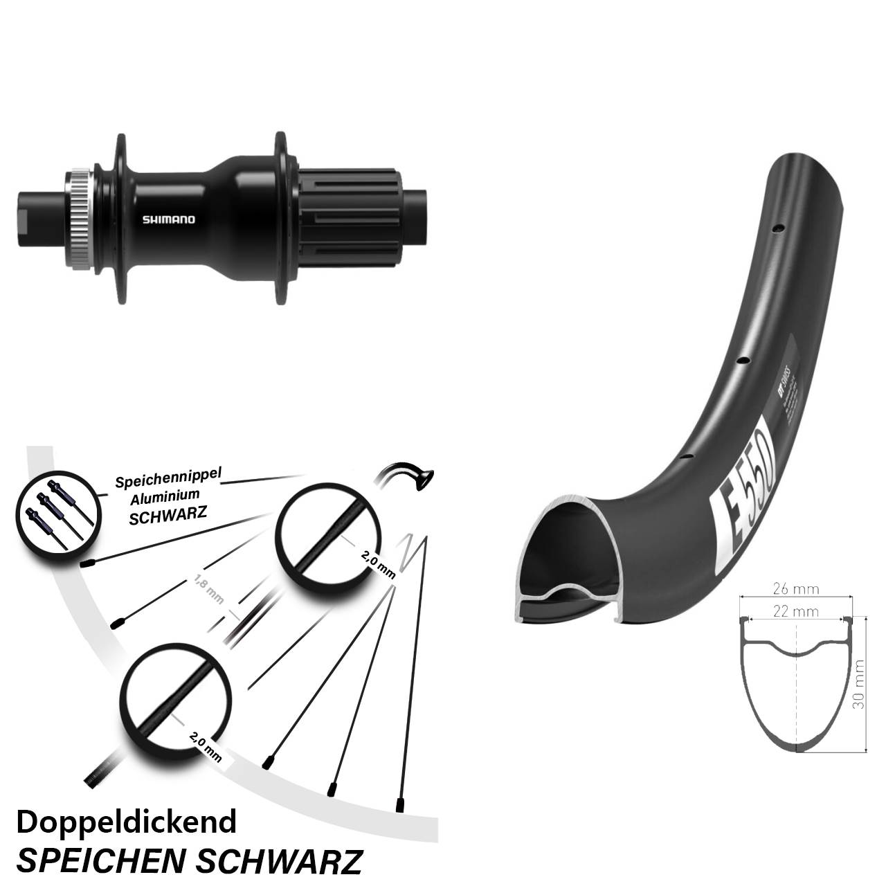 DT Swiss E 550 Shimano FH-TC500 28 Zoll Hinterrad Centerlock 12x142 11-12 fach HG
