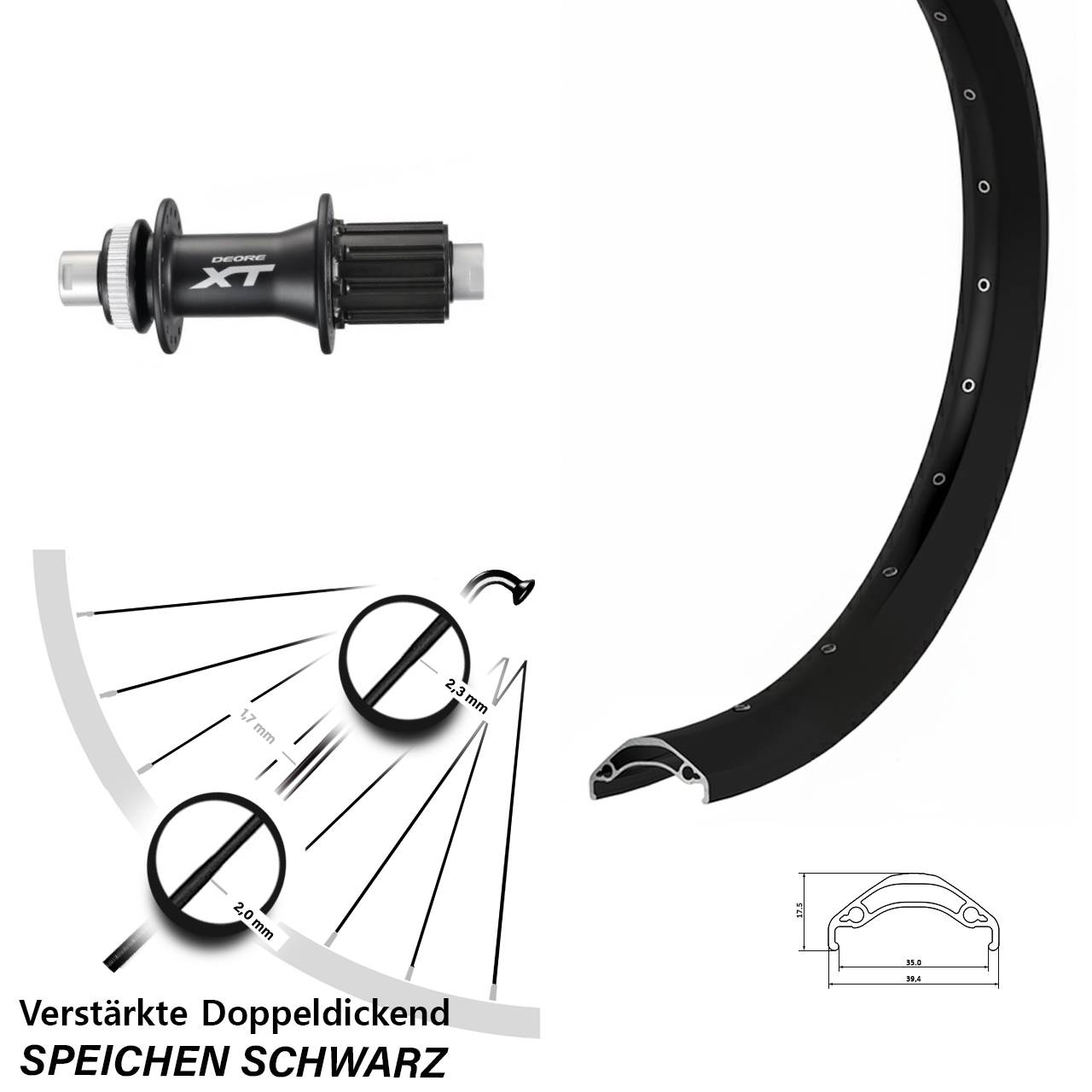 Hinterrad Centerlock 29 Zoll Ryde Disc 35 Shimano XT FH-M788 8-11 fach 12x142