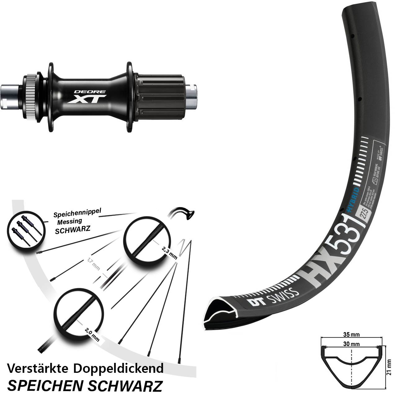 29 Zoll DT Swiss HX531 Shimano XT Hinterrad Centerlock 12x148 8-11 fach HG