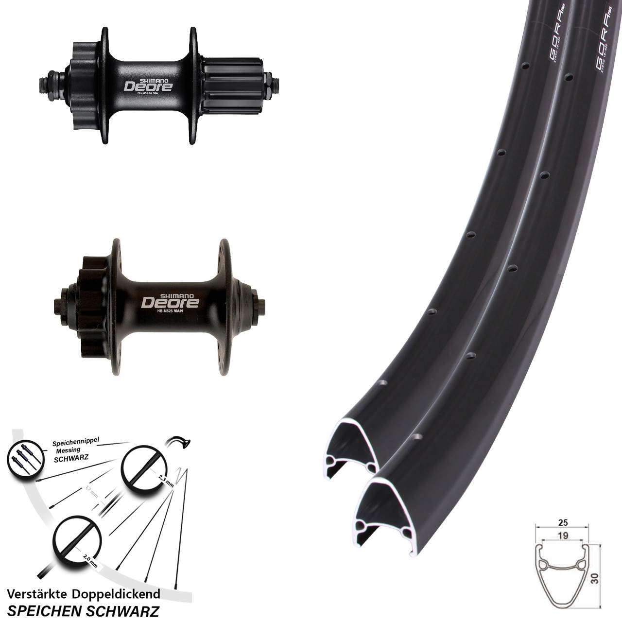 Gora Plus Shimano Deore 28 Zoll 6-Loch Laufradsatz für Schnellspanner 8-11 fach