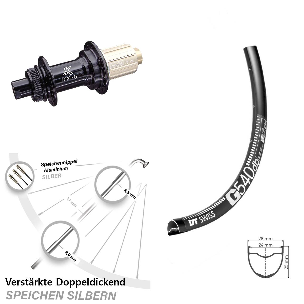 DT Swiss G540 KX-G 28 Zoll Disc Hinterrad 12x142 8-12 fach