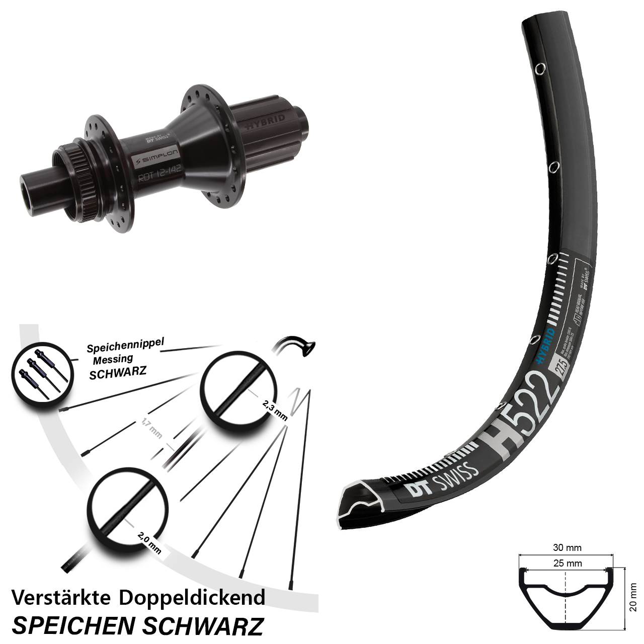 Disc Laufrad 28-29 Zoll DT Swiss H 522-370 Hybrid 8-11 fach HG 12x142