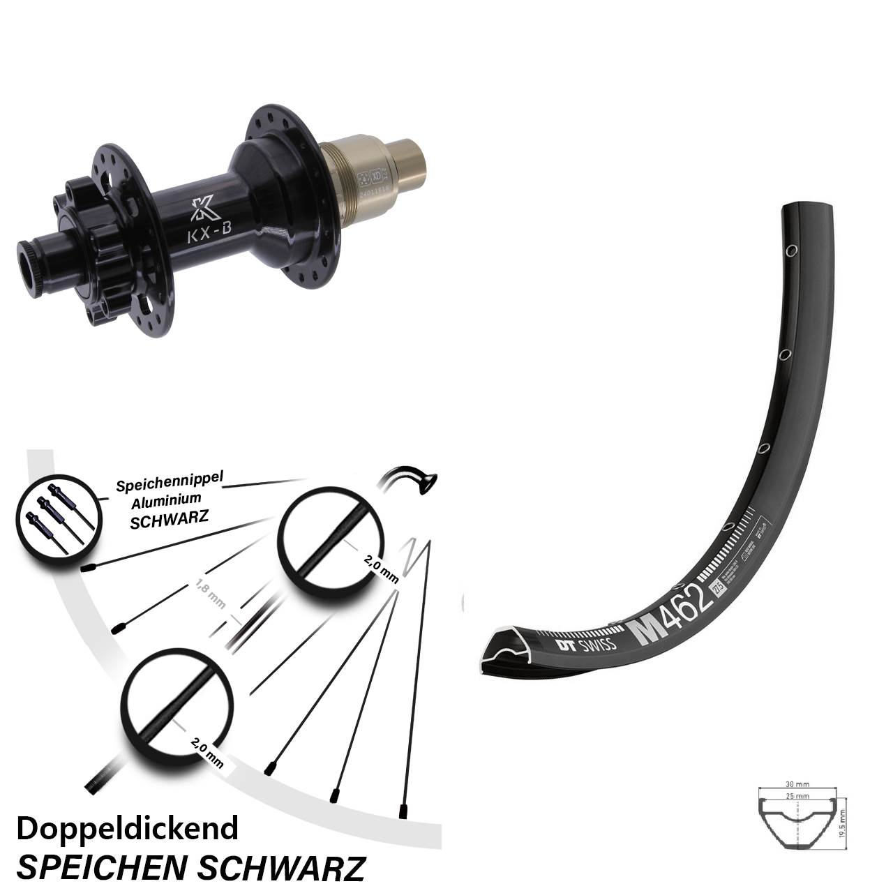 27,5 Zoll DT Swiss M 462 Hinterrad KX-B 6-Loch XD 12x148
