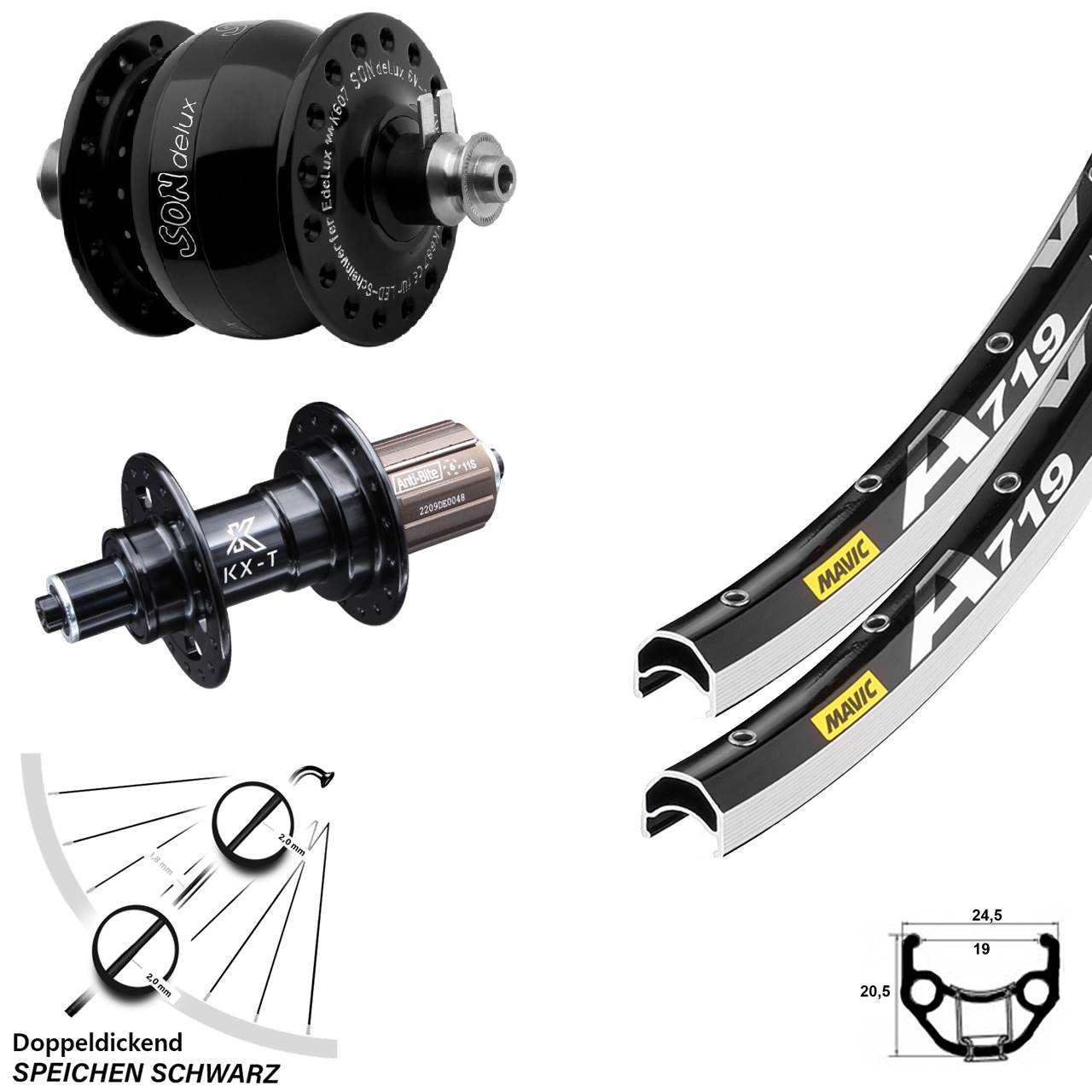 28 Zoll Laufradsatz Mavic A 719 KX-T SON delux QR 8-11 fach HG