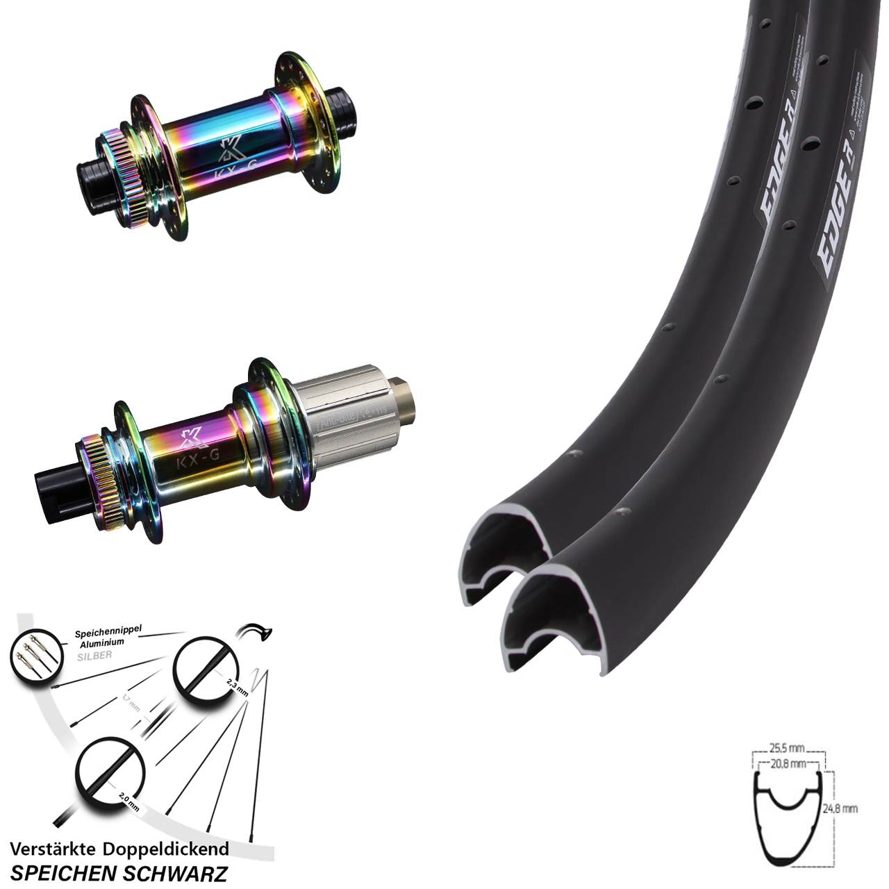 Centerlock Laufradsatz 28 Zoll Ryde Edge R25 OS KX-G Oilslick 8-12 fach HG 12x100/142