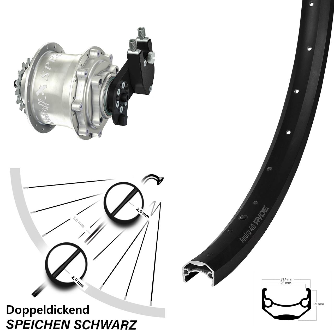 Rohloff Speedhub CC OEM DB Ryde Andra 40 Disc Laufrad 27,5 Zoll