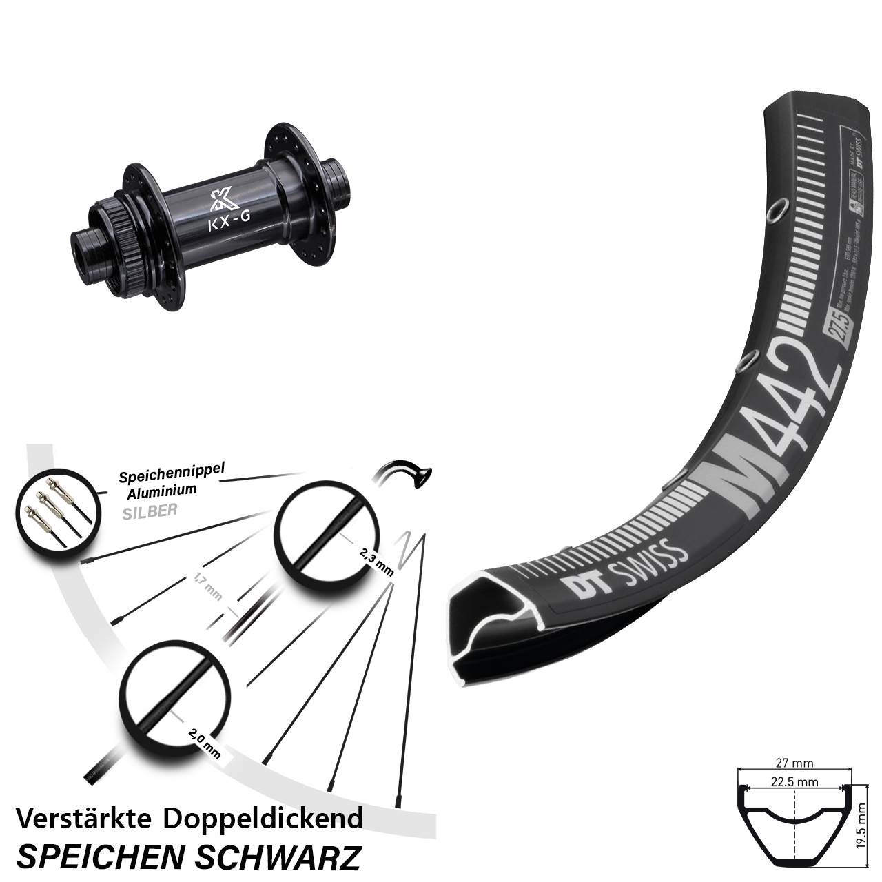 Vorderrad Centerlock 15x100 29 Zoll DT Swiss M442 KX-G