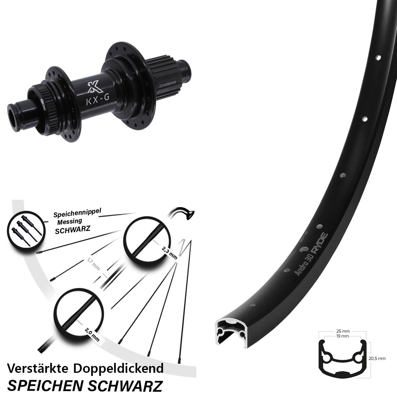 Disc Hinterrad 12x142 28 Zoll Ryde Andra 30 Disc KX-GS Shimano Micro Spline