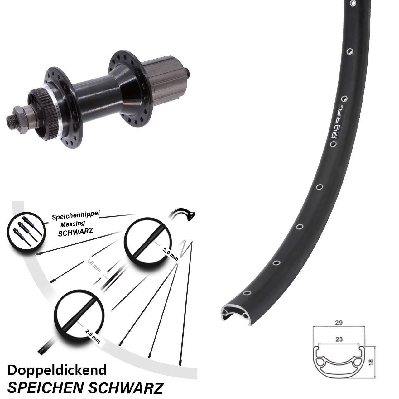 28 Zoll Hinterrad Gora 23 Joytech 8-11 fach