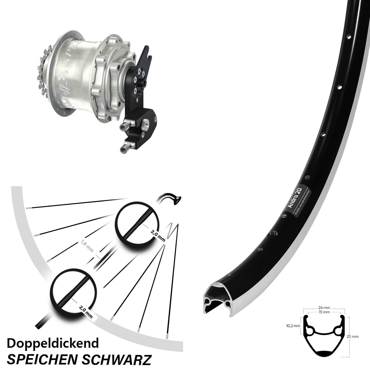 Ryde Andra 20 Hinterrad 28 Zoll mit Rohloff Speedhub CC OEM2 DB Nabe