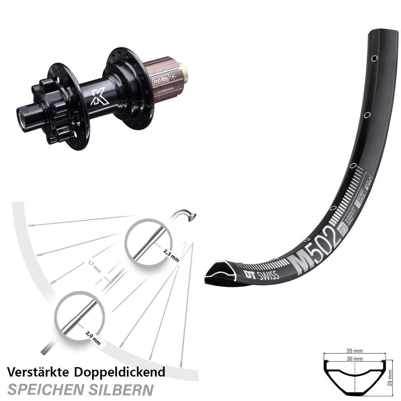DT Swiss M 502 KX-M Shimano Anti-Bite 29 Zoll Disc Hinterrad 12x142 8-12 fach