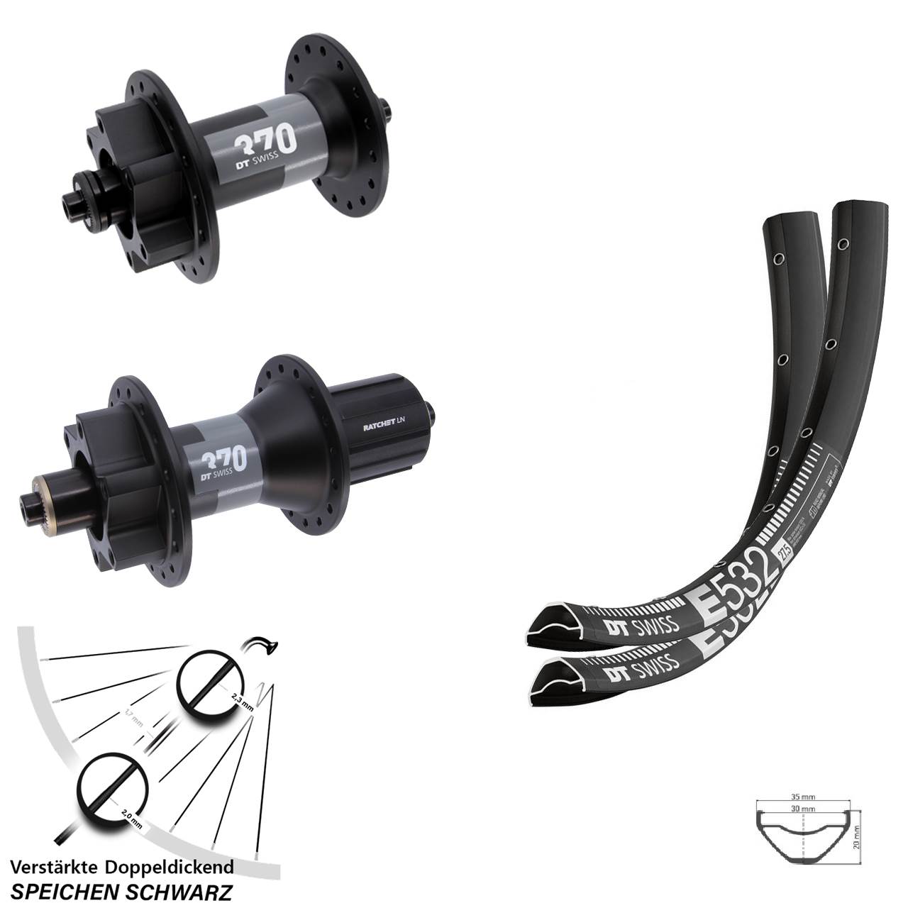 Laufradsatz 6-Loch QR 29 Zoll DT Swiss E 532-370 8-11 fach