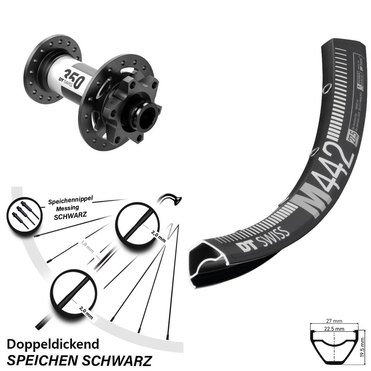 Disc Vorderrad 28 Zoll DT Swiss M 442 DT Swiss 350 15x110 Boost
