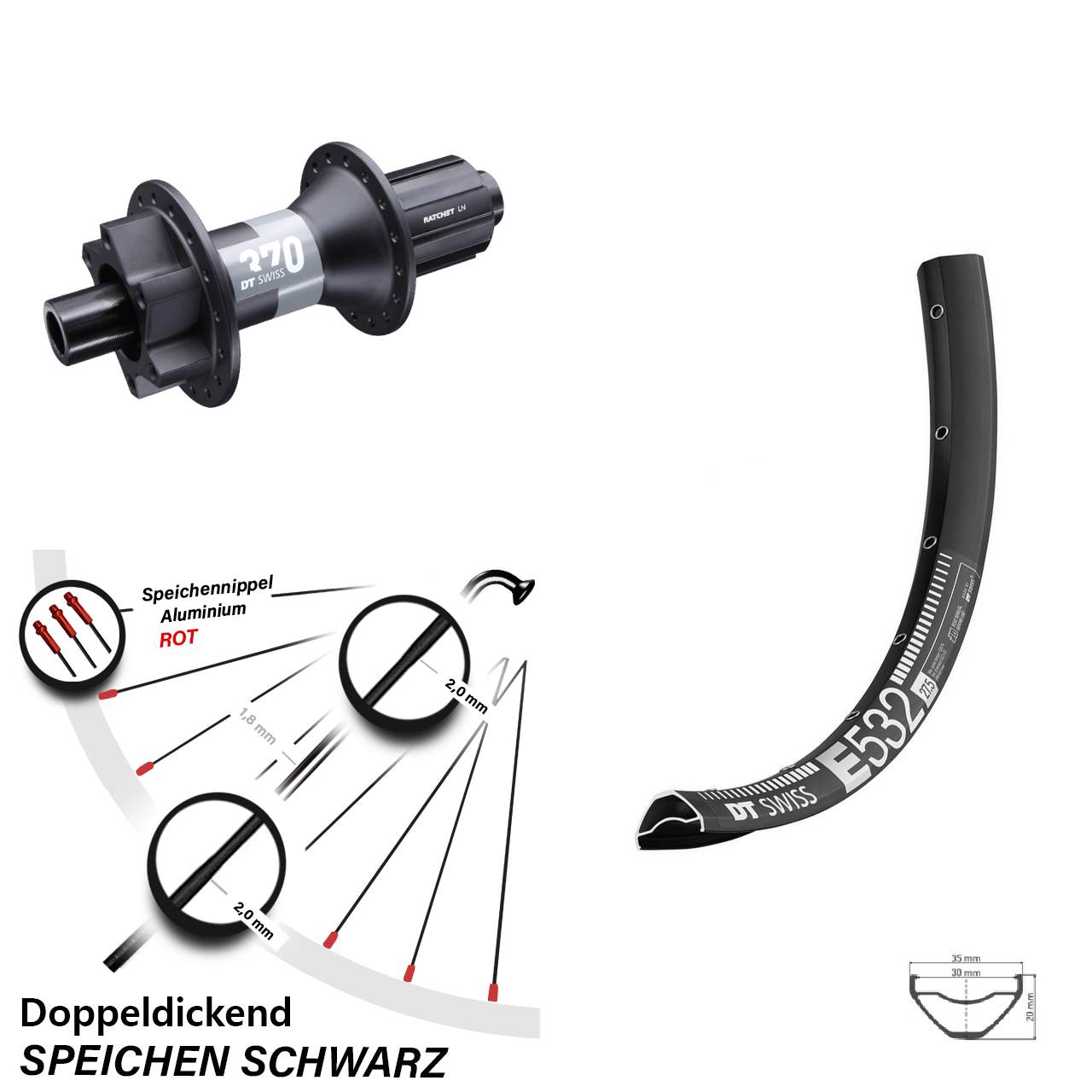 Hinterrad 29 Zoll DT Swiss E 532 und 370 Boost 11-fach