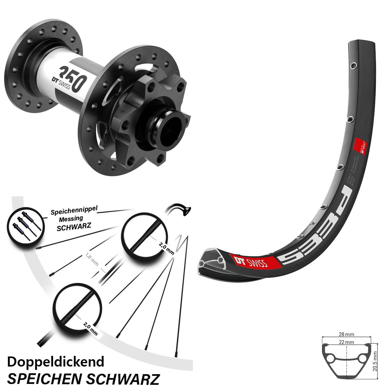 27,5 Zoll Vorderrad DT Swiss 350 Boost 6-Loch 15x110 mm Felge 533 D