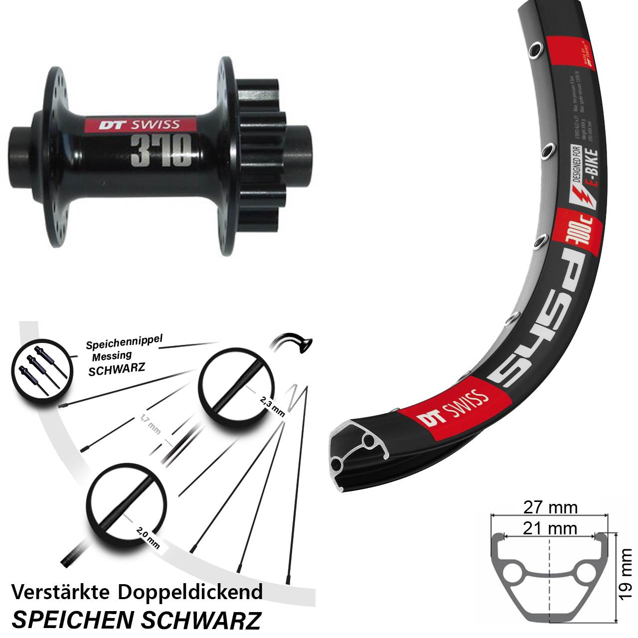 DT Swiss verstärkt 545d 370 29 Zoll 6-Loch Vorderrad 15x100