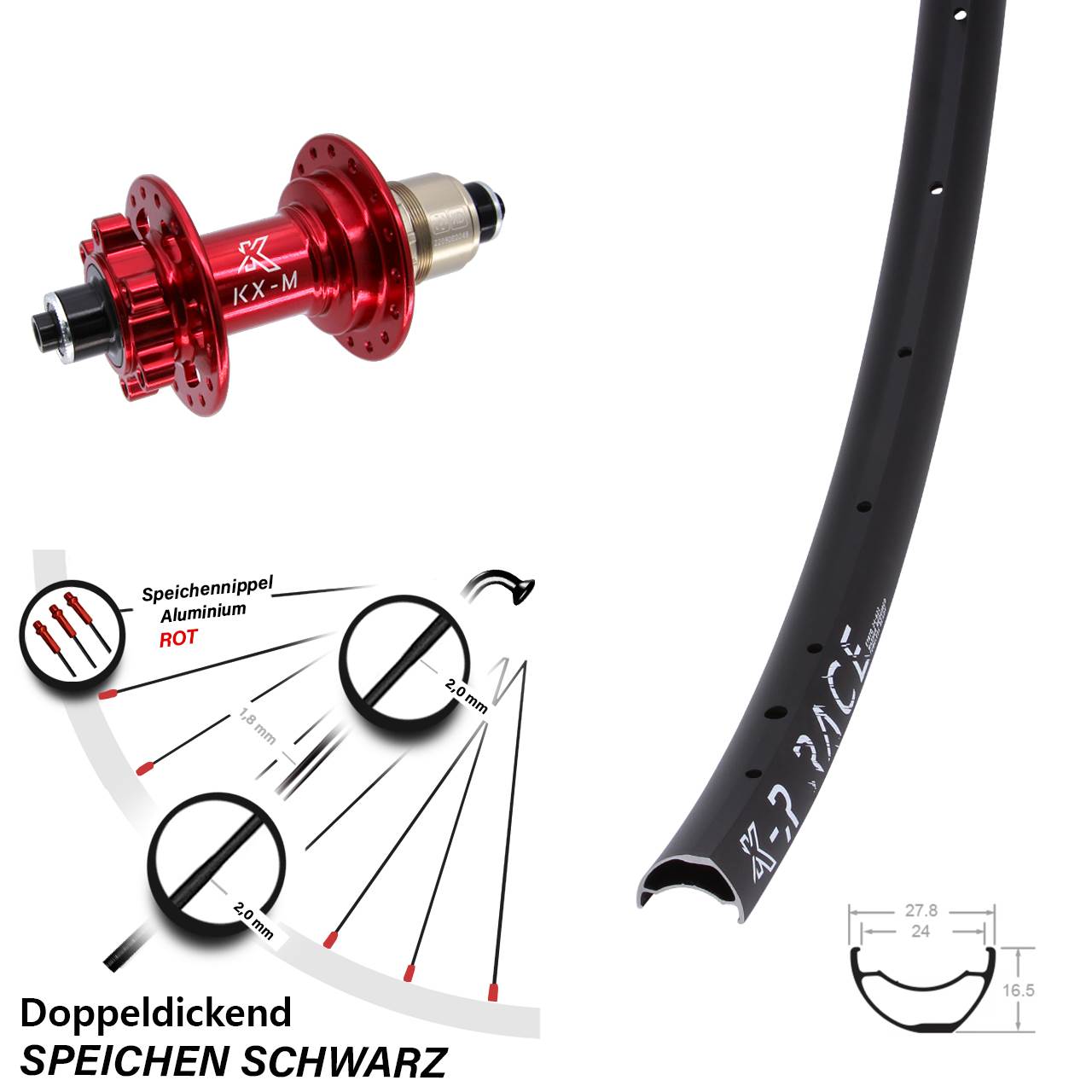 Disc Hinterrad QR KX-MR Race rot SRAM XD