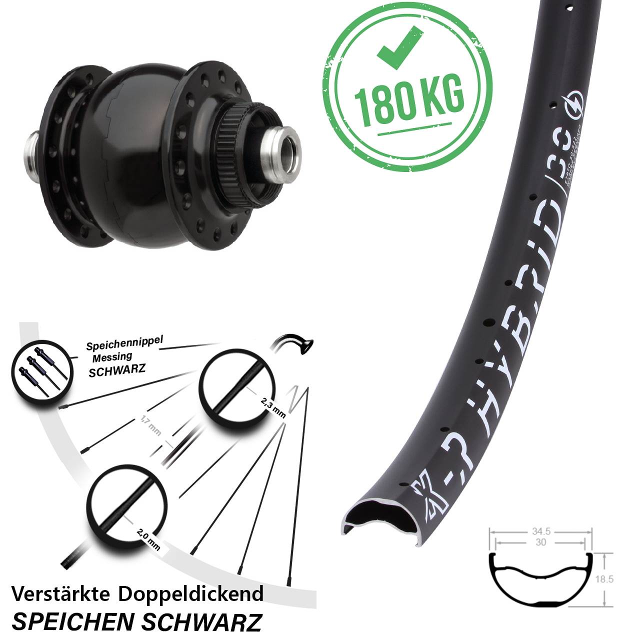 Centerlock Vorderrad mit Dynamo 29 Zoll KX-R Hybrid 30 SON 28 12x100