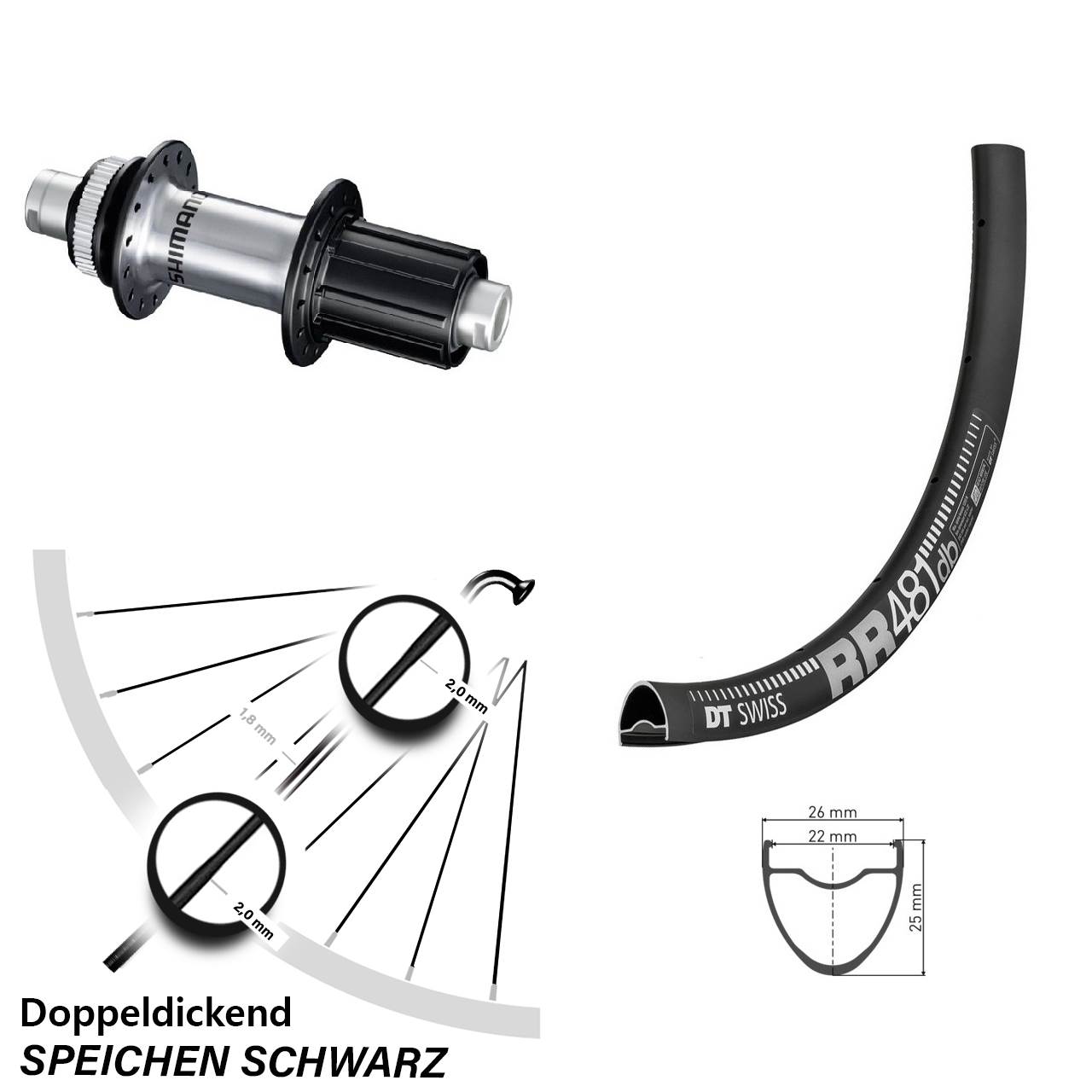 28 Zoll DT Swiss RR 481 DB Hinterrad mit Shimano FH-RS770 Centerlock