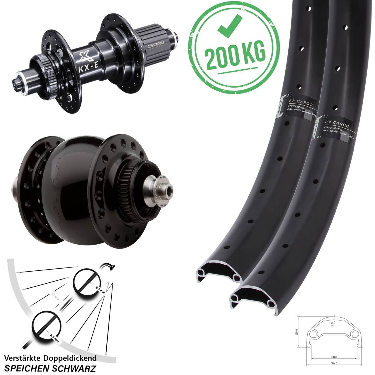 29 Zoll Laufradsatz für Schnellspanner KX-E Cargo SON 28 Shimano Micro Spline
