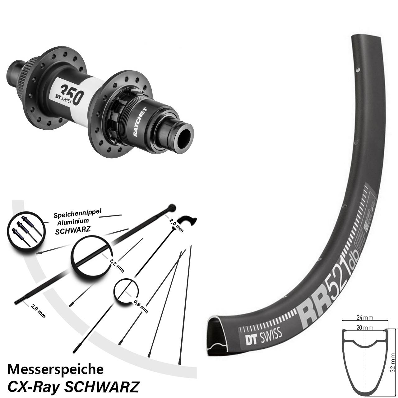 Centerlock Hinterrad 12x142 28 Zoll RR 521 DT Swiss 350 Road SRAM XDR CX-Ray