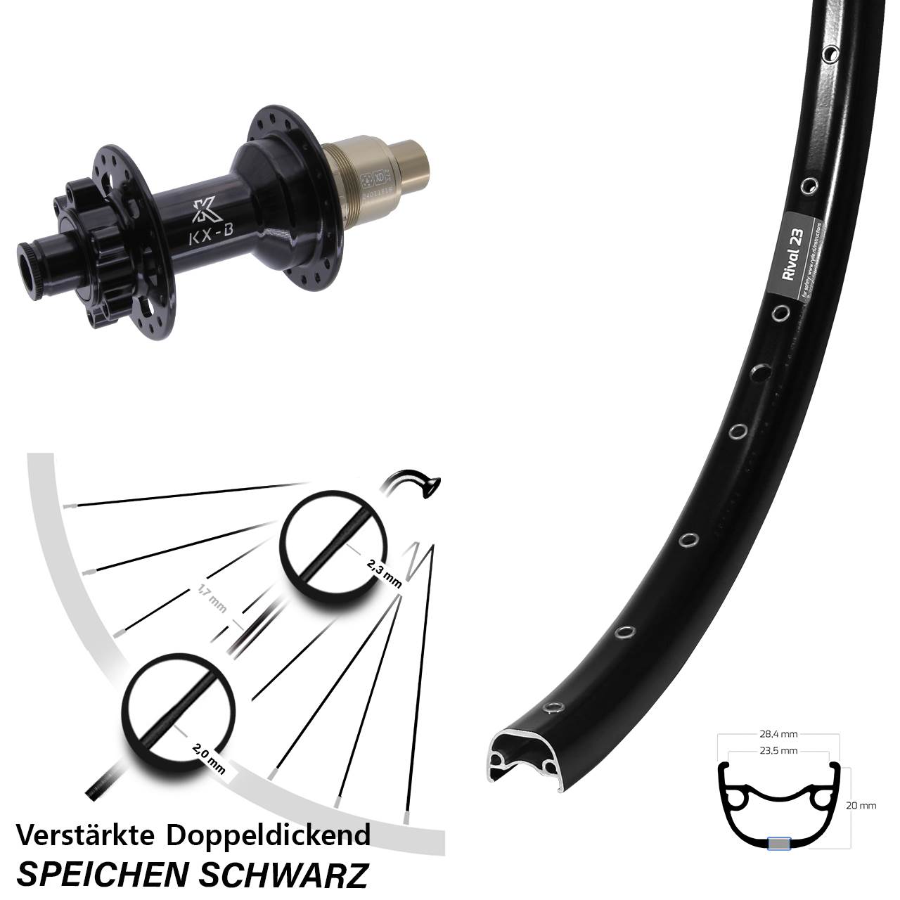 Ryde Rival 23 KX-B 650B Disc Hinterrad 12x148 XD 11-12 fach