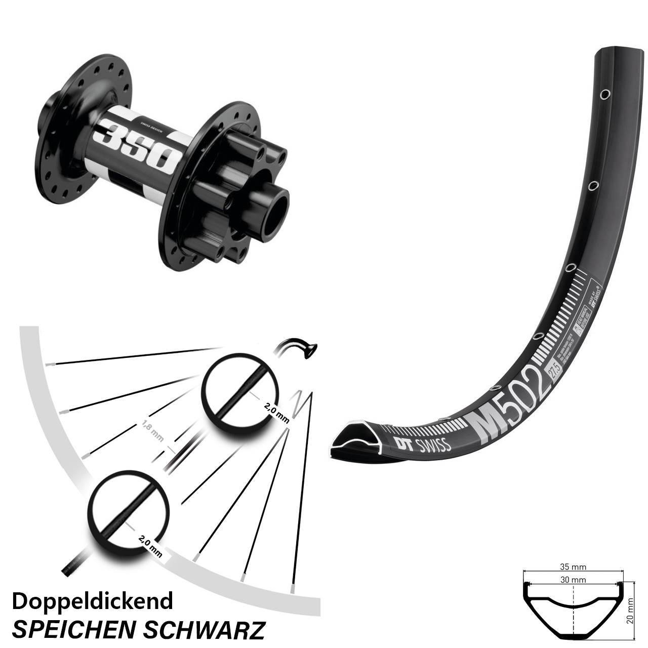 Vorderrad 29 Zoll DT Swiss M 502-350 Boost 6-Loch