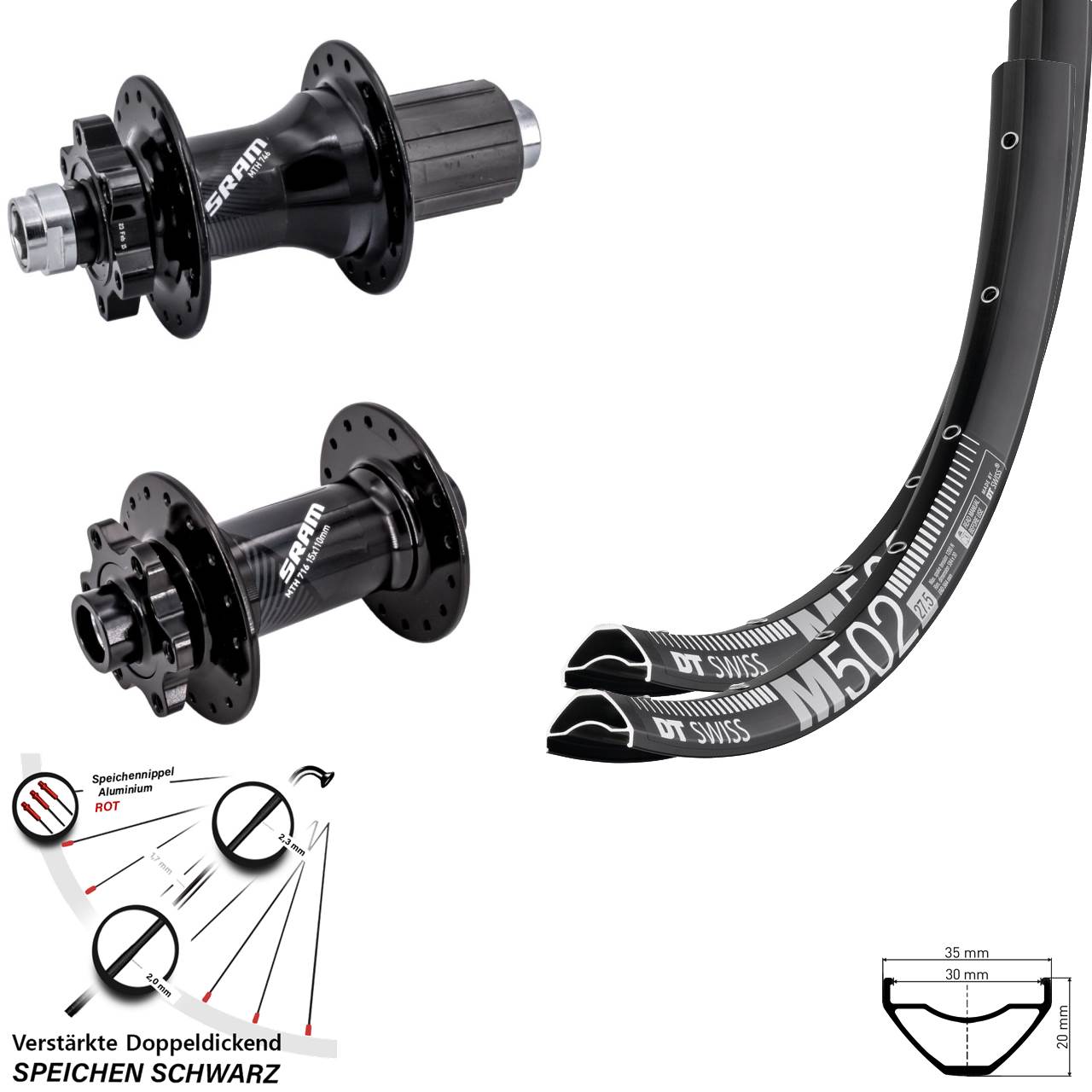 Disc Laufradsatz 15x110 12x148 27,5 Zoll DT Swiss M502 Sram 716 746 8-11 fach