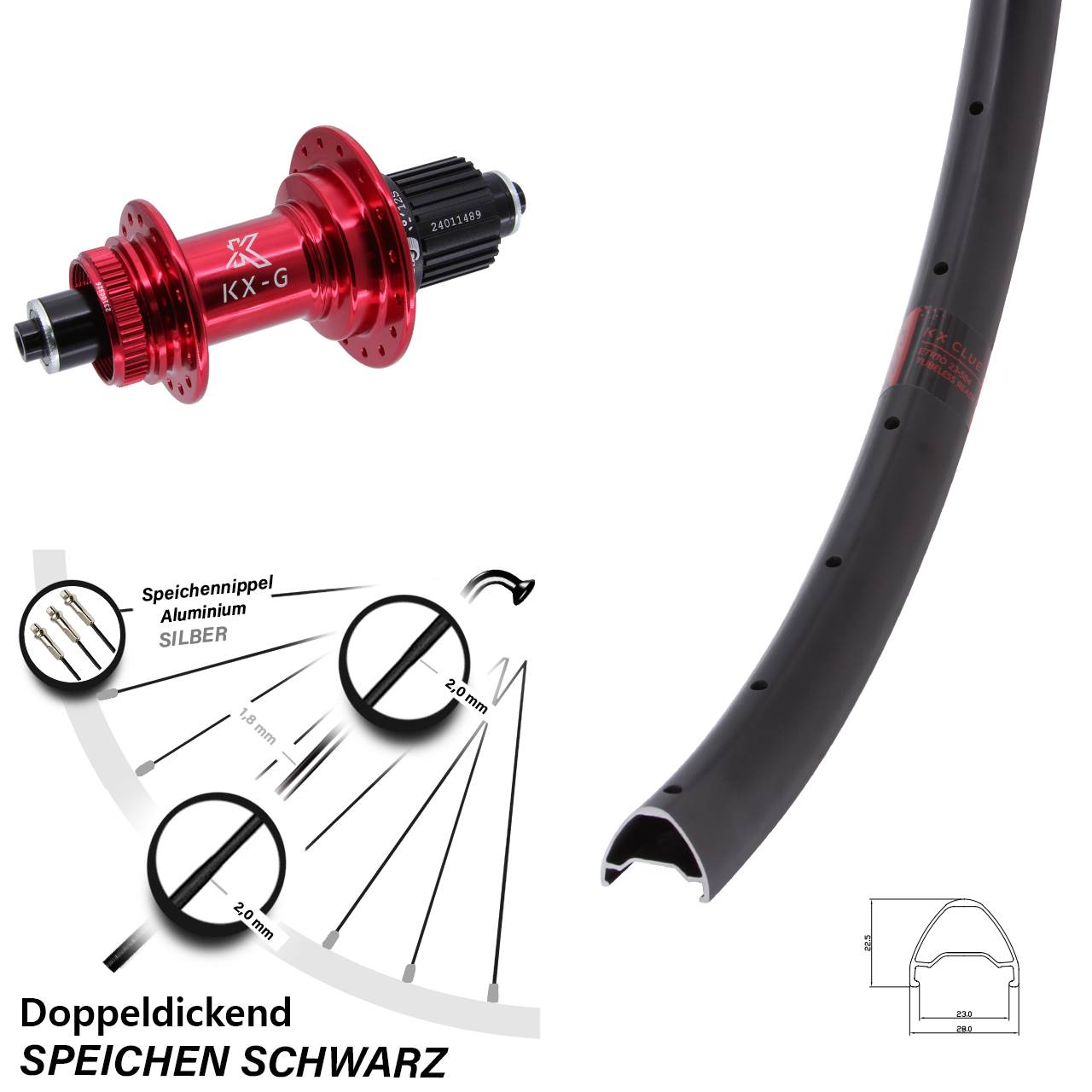 Hinterrad Centerlock für Schnellspanner 28 Zoll KX-G Clue rot Micro Spline